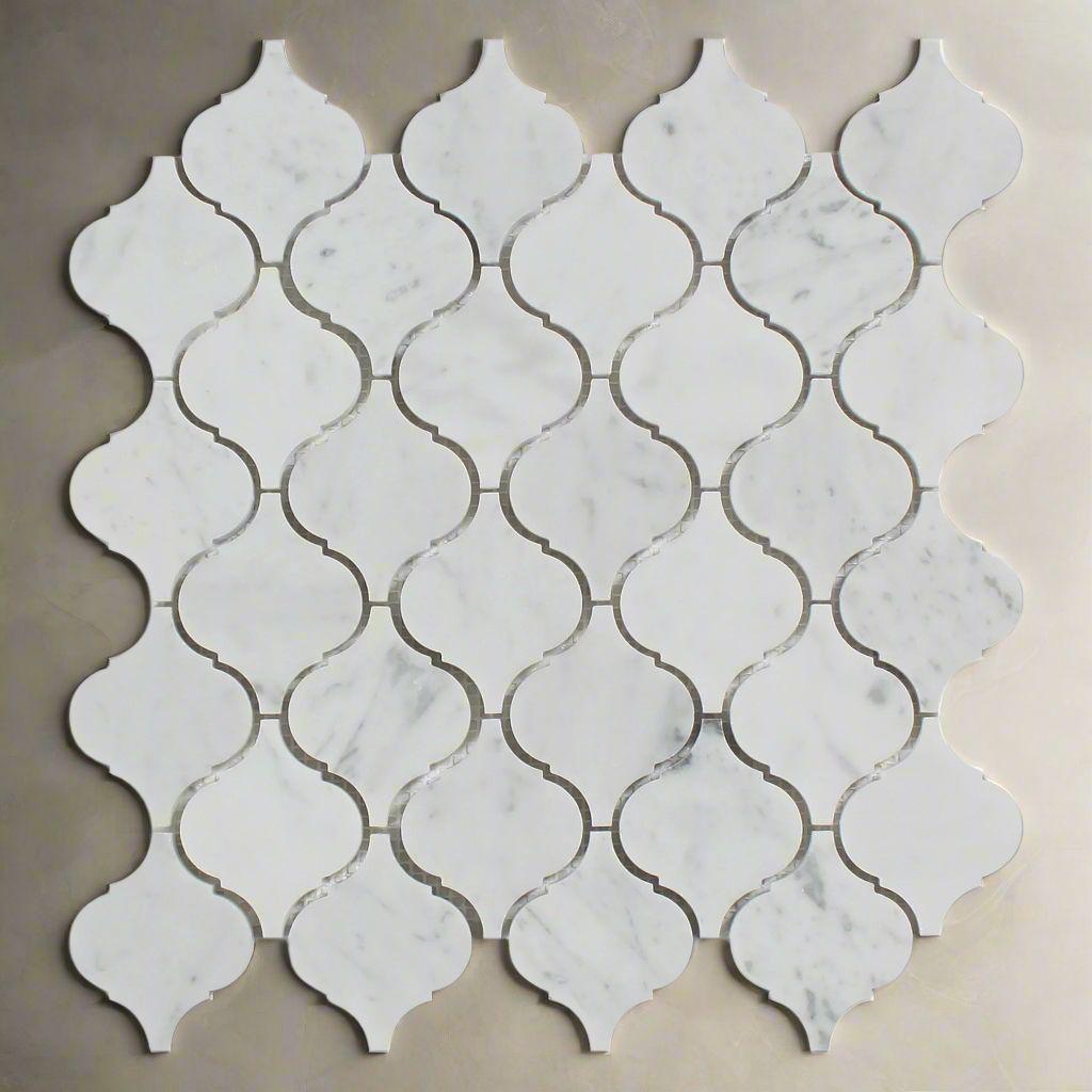 Carrara White Marble Honed Lantern Arabesque Mosaic Tile-Marble Mosaic-American Tile Depot