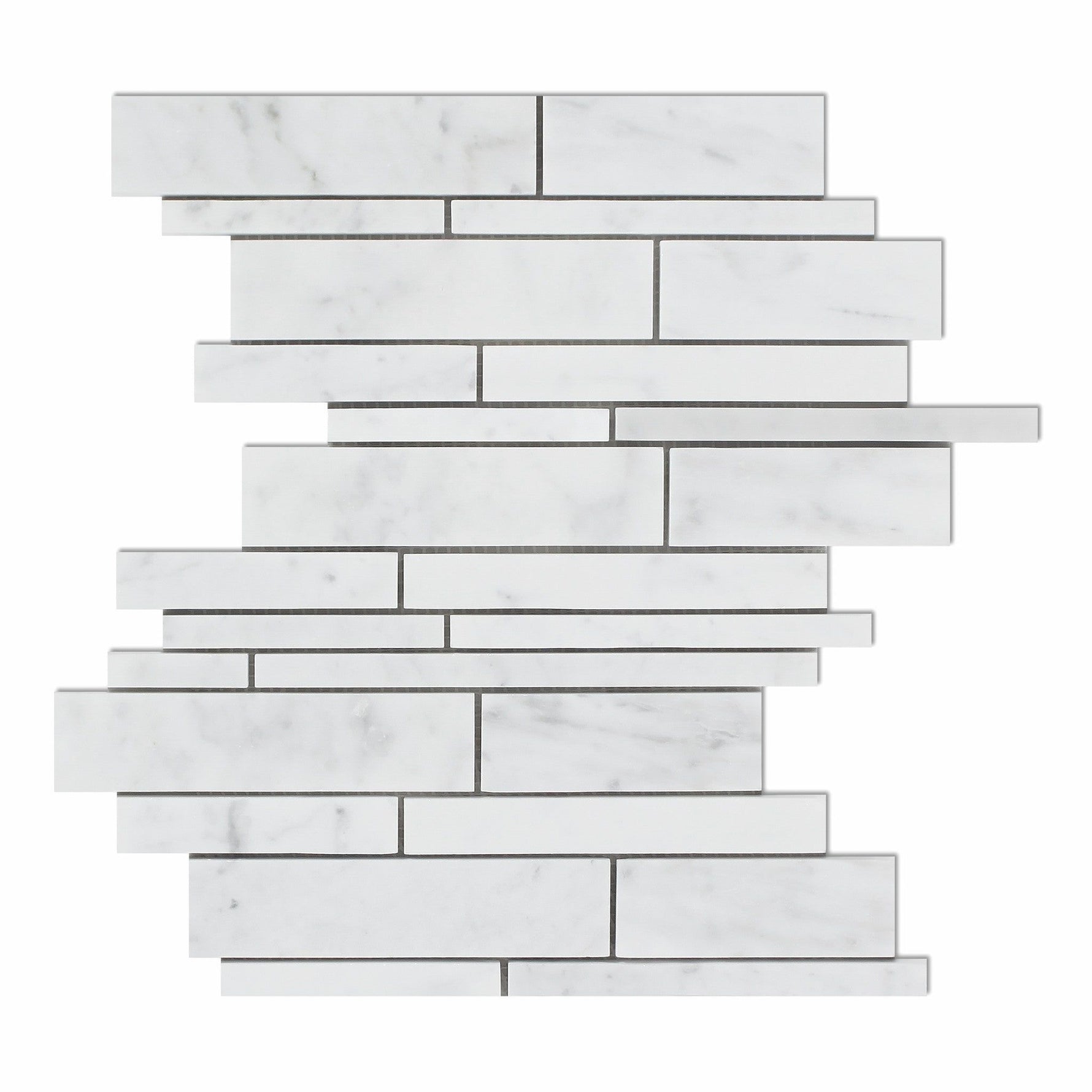 Carrara White Marble Honed Random Strip Mosaic Tile-Marble Mosaic-American Tile Depot