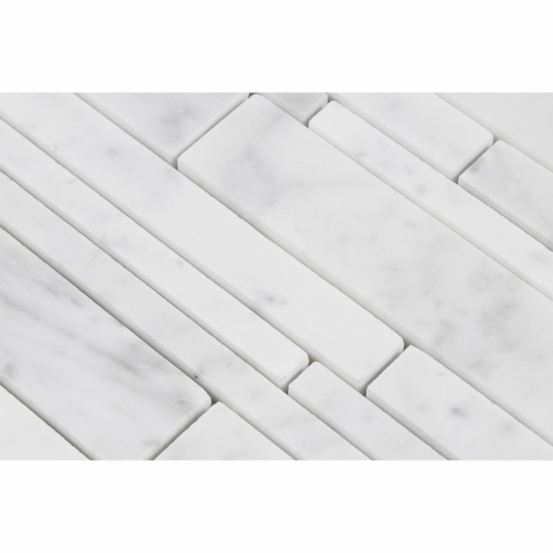 Carrara White Marble Honed Random Strip Mosaic Tile-Marble Mosaic-American Tile Depot