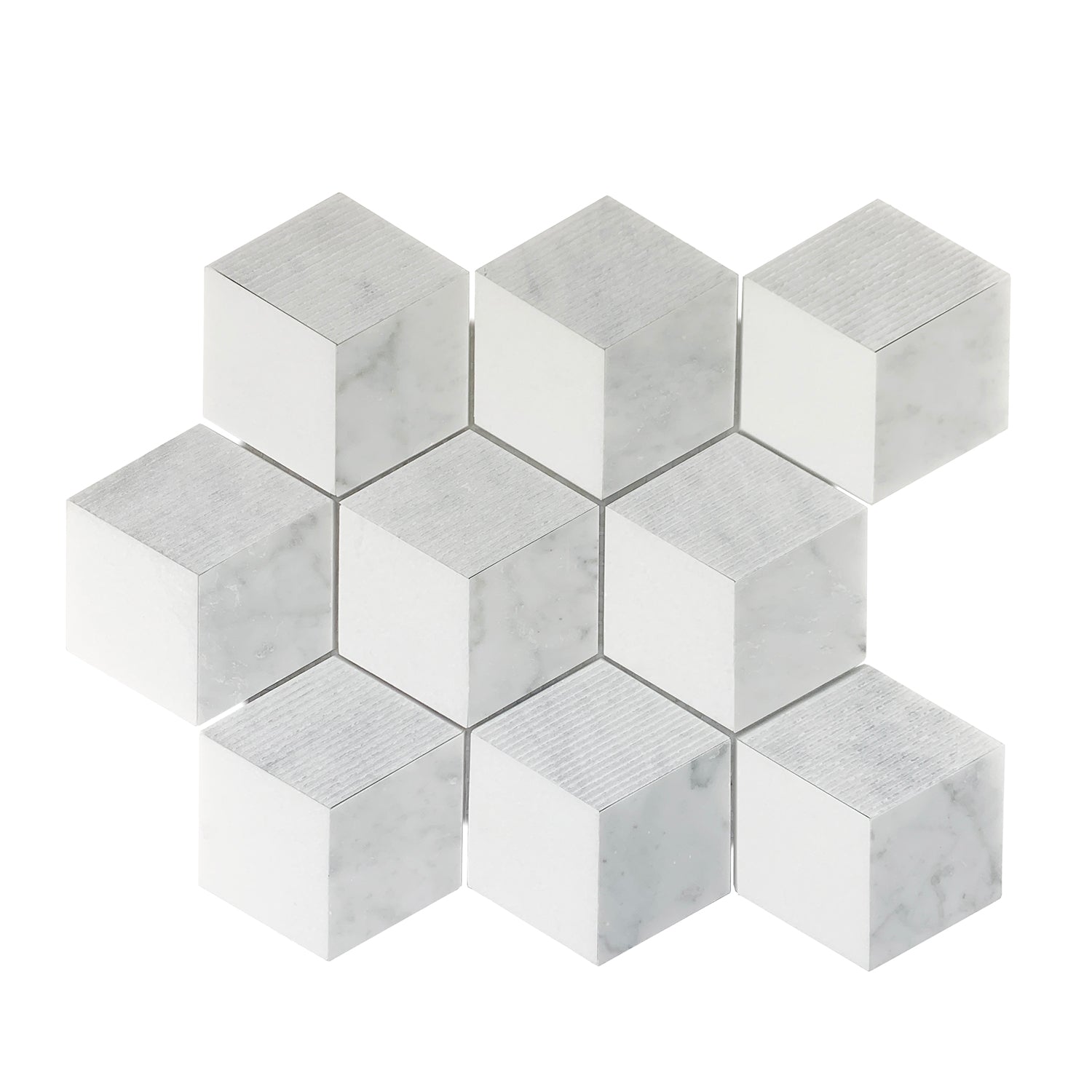 Carrara White Marble Polished 3D-Grooved Mosaic Tile