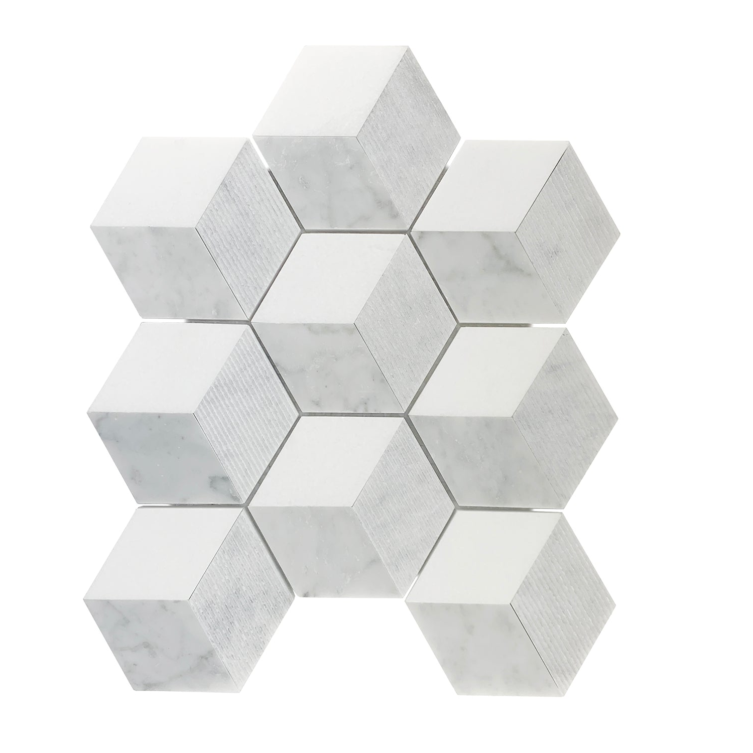 Carrara White Marble Polished 3D-Grooved Mosaic Tile-Marble Mosaic-American Tile Depot