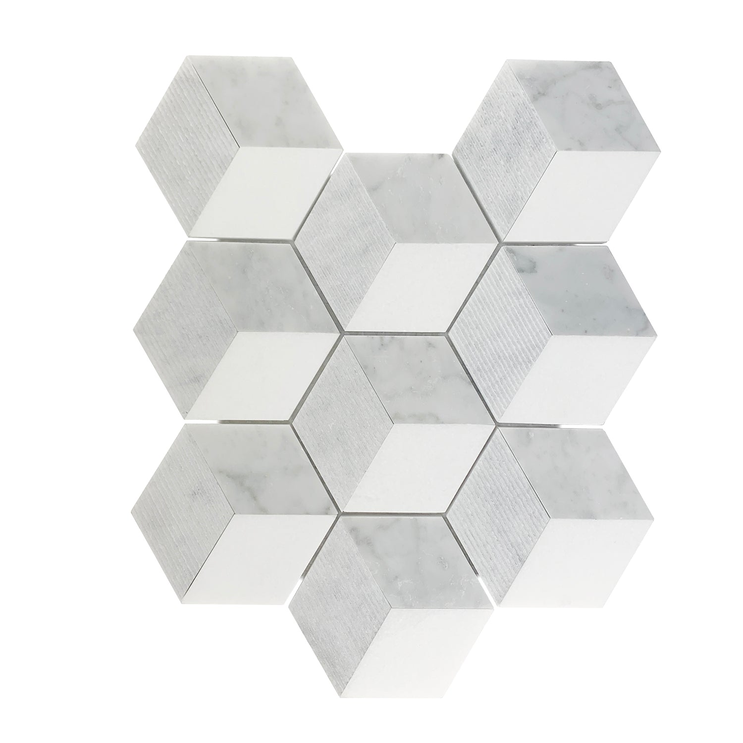 Carrara White Marble Polished 3D-Grooved Mosaic Tile-Marble Mosaic-American Tile Depot