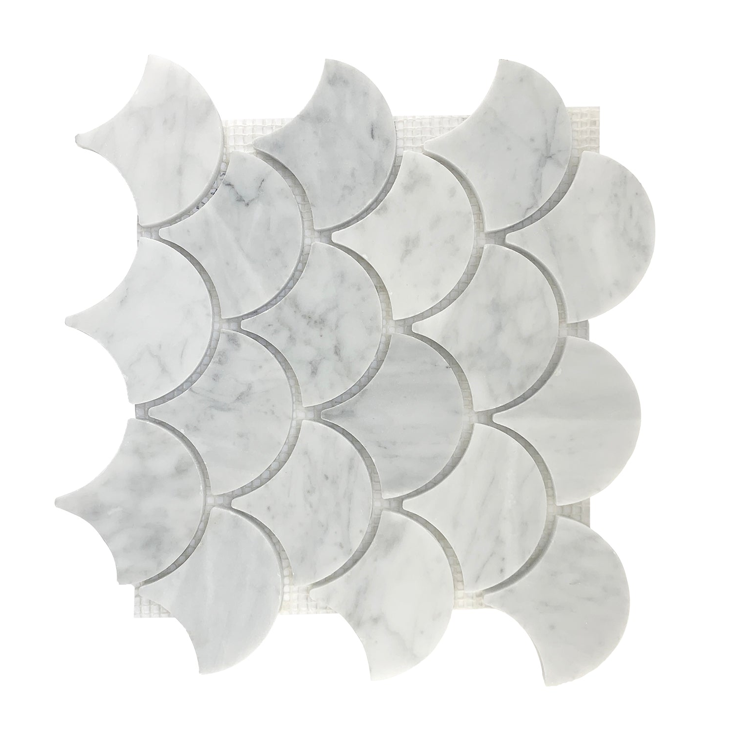 Carrara White Marble Polished 3" Fan Mosaic Tile-Marble Mosaic-American Tile Depot