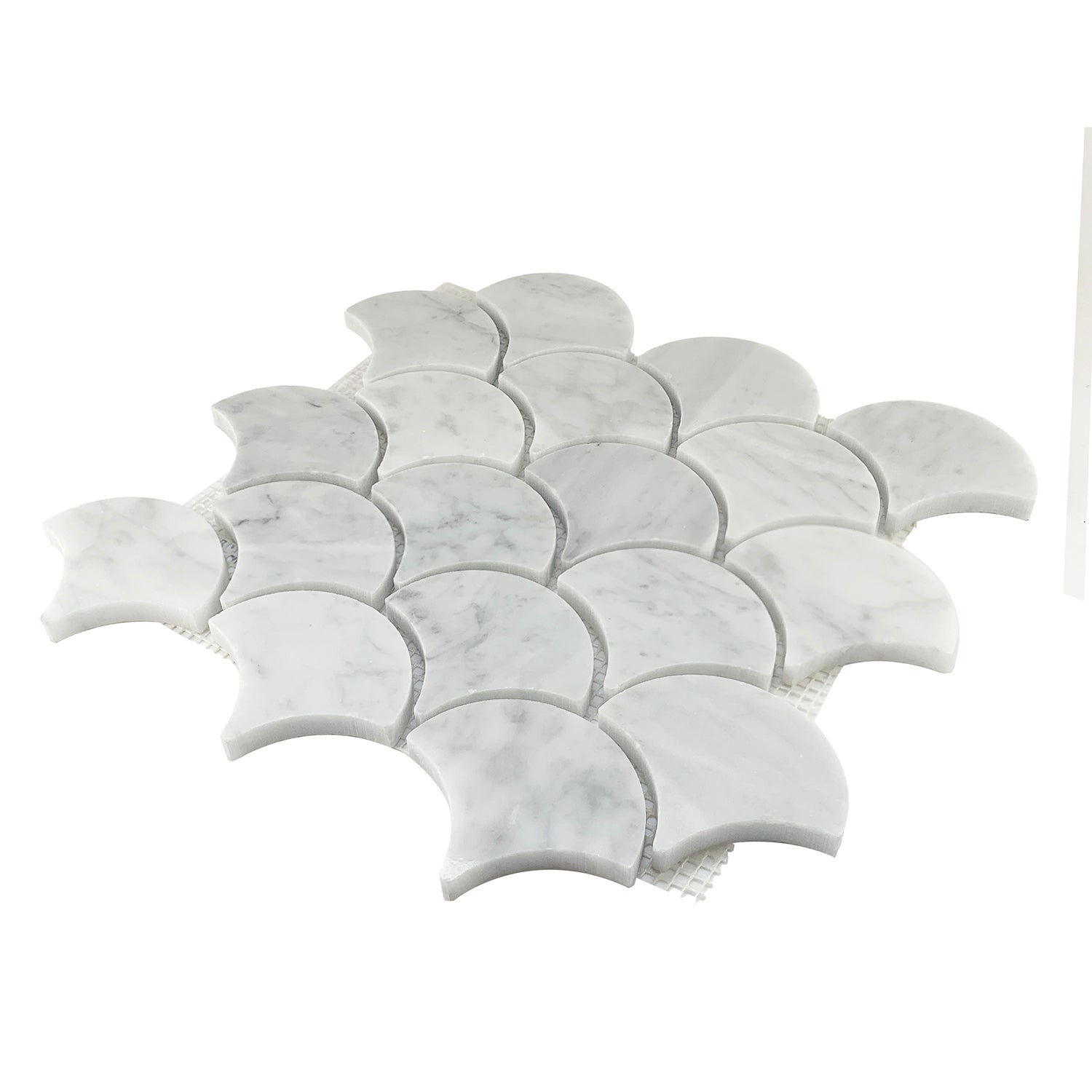 Carrara White Marble Polished 3" Fan Mosaic Tile