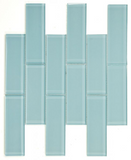 2 x 6 Oceanhouse Mint Glossy Subway Glass Mosaic Tile