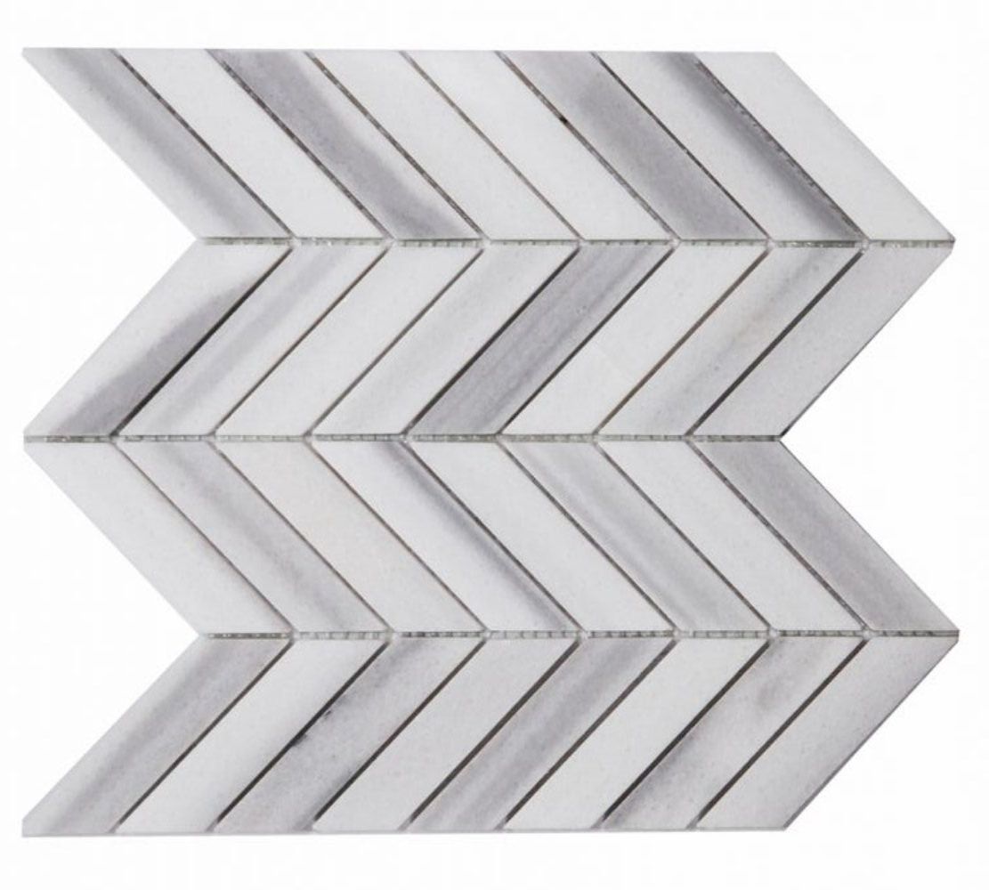 Chevron Marmala White Polished Marble Mosaic Tile-Marble Mosaic-American Tile Depot