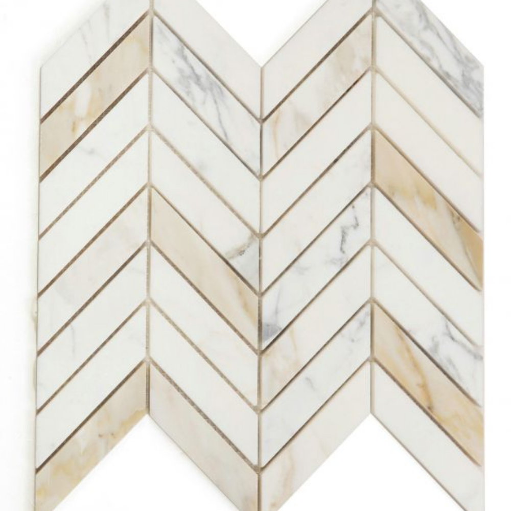 Chevron Calacatta Gold Polished Marble Mosaic Tile-Marble Mosaic-American Tile Depot