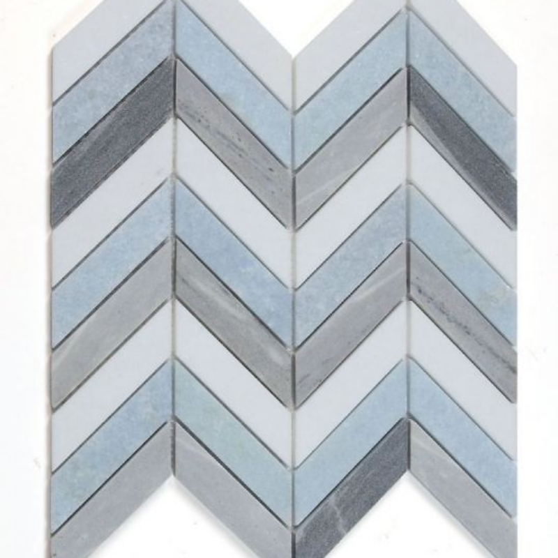 Chevron Deep Ocean Marble Mosaic Tile-Marble Mosaic-American Tile Depot