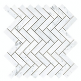 Chevron Long Carrara Polished Marble Mosaic Tile