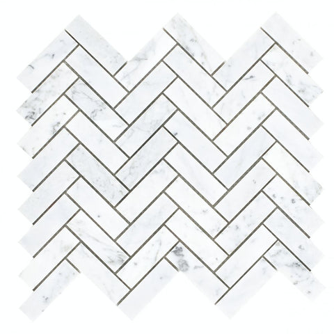 Chevron Long Carrara Polished Marble Mosaic Tile