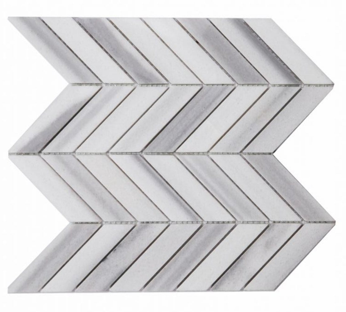 Chevron Marmala White Polished Marble Mosaic Tile-Marble Mosaic-American Tile Depot