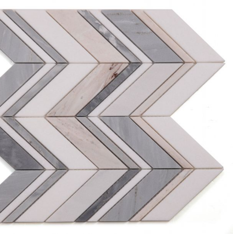 Chevron Ravenna Blue Polished Marble Mosaic Tile-Marble Mosaic-American Tile Depot