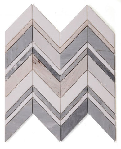 Chevron Ravenna Blue Polished Marble Mosaic Tile