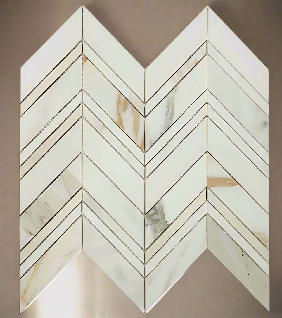 Chevron Ravenna Calacatta Polished Marble Mosaic Tile-Marble Mosaic-American Tile Depot