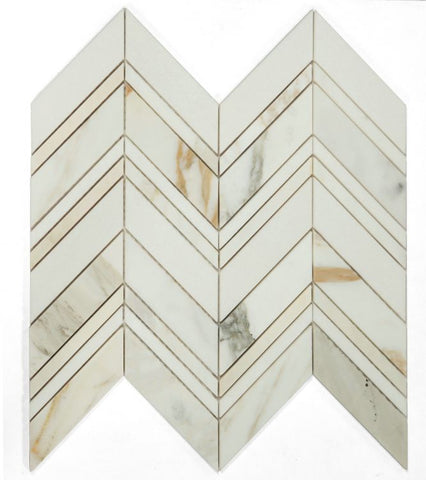 Chevron Ravenna Calacatta Polished Marble Mosaic Tile