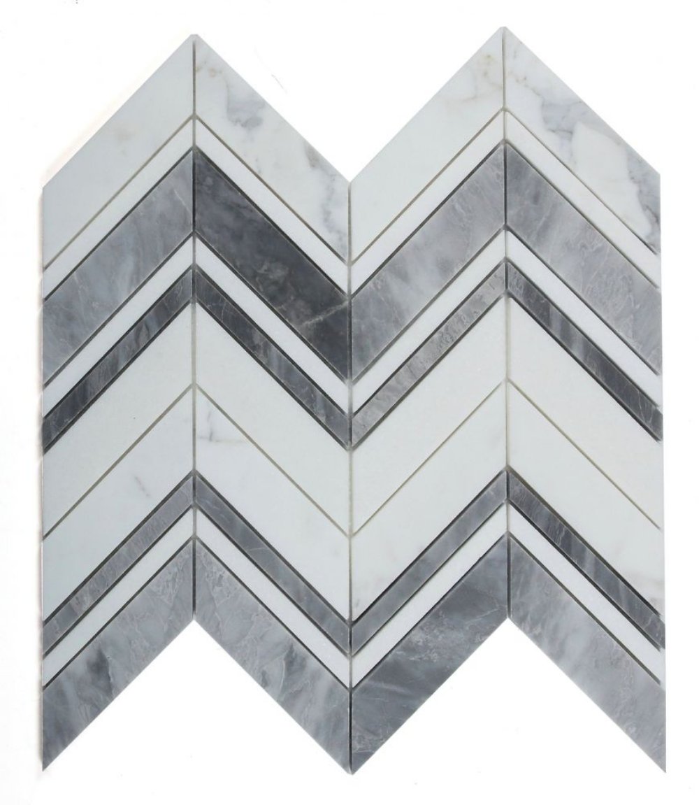 Chevron Ravenna Grey Polished Marble Mosaic Tile-Marble Mosaic-American Tile Depot