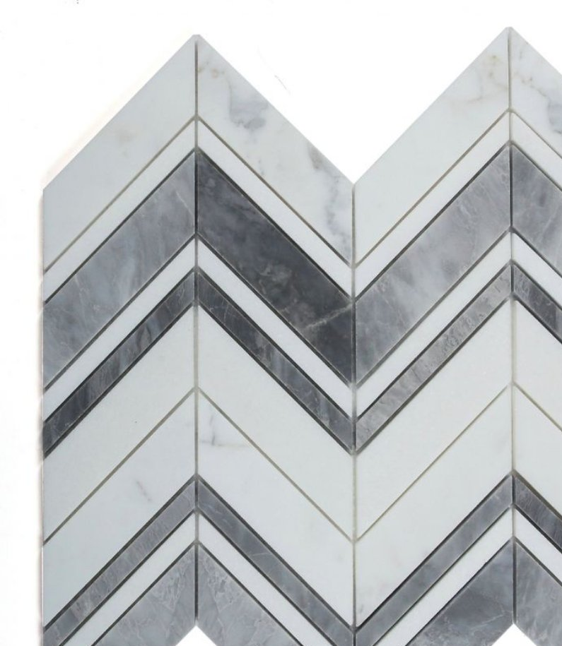 Chevron Ravenna Grey Polished Marble Mosaic Tile-Marble Mosaic-American Tile Depot