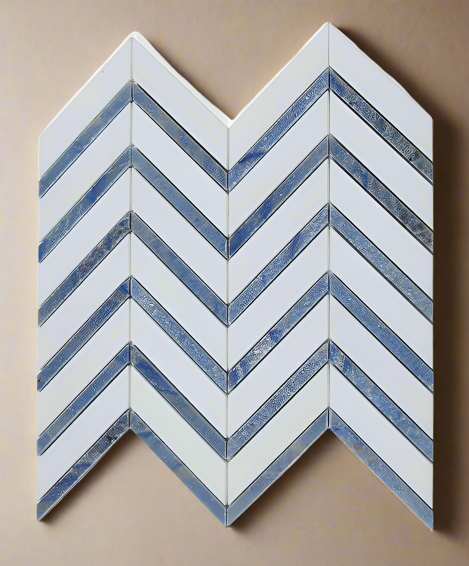 Chevron Royal Sapphire Marble Mosaic Tile-Marble Mosaic-American Tile Depot