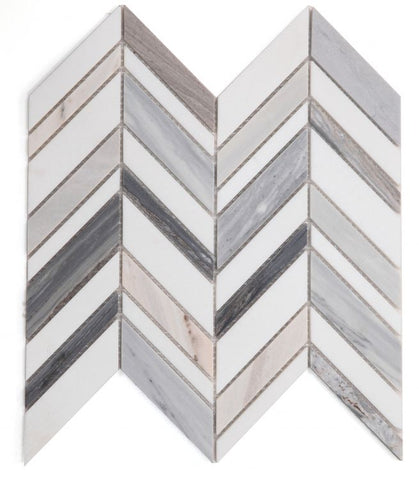 Chevron Shadow Blue Polished Marble Mosaic Tile