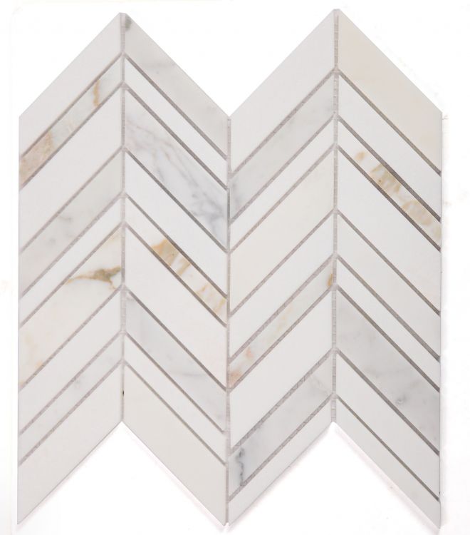 Chevron Shadow Calacatta Polished Marble Mosaic Tile-Marble Mosaic-American Tile Depot