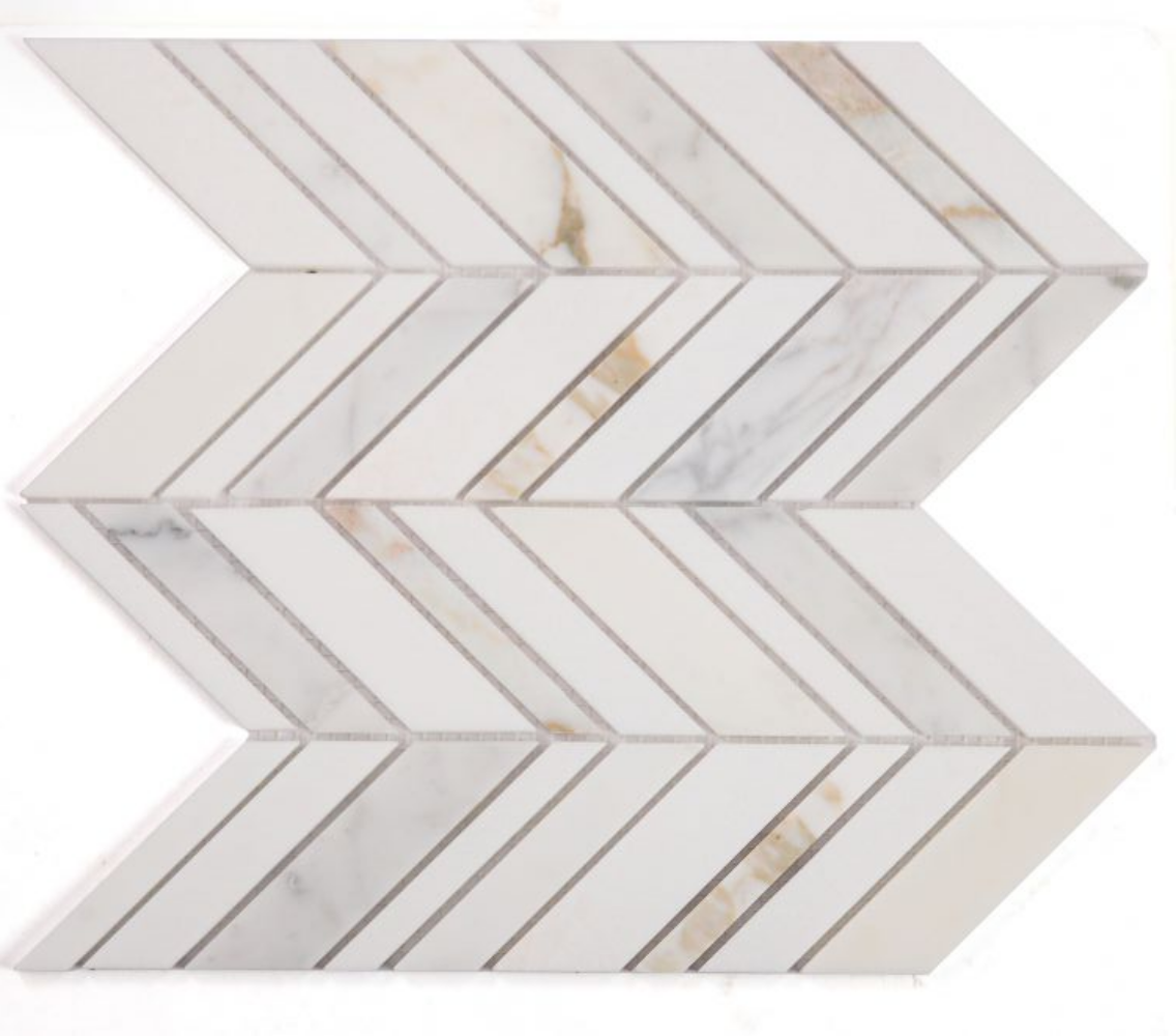 Chevron Shadow Calacatta Polished Marble Mosaic Tile-Marble Mosaic-American Tile Depot