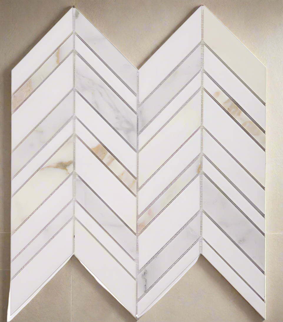 Chevron Shadow Calacatta Polished Marble Mosaic Tile-Marble Mosaic-American Tile Depot