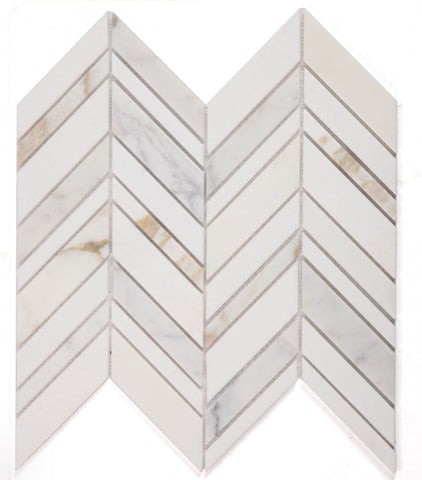 Chevron Shadow Calacatta Polished Marble Mosaic Tile