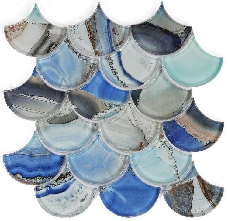 Clam Pisces Blue Glossy Scale Glass Mosaic Wall Tile-Glass Mosaic-American Tile Depot