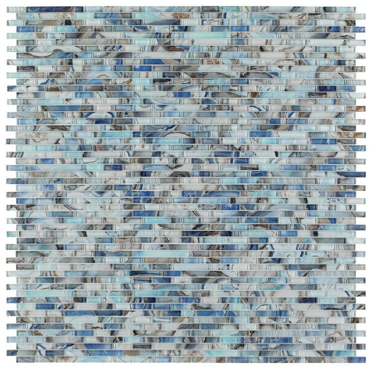 Clam Urban Blue Glossy Linear Glass Mosaic Wall Tile-Glass Mosaic-American Tile Depot