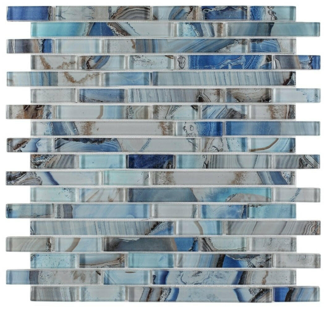 Clam Urban Blue Glossy Linear Glass Mosaic Wall Tile-Glass Mosaic-American Tile Depot