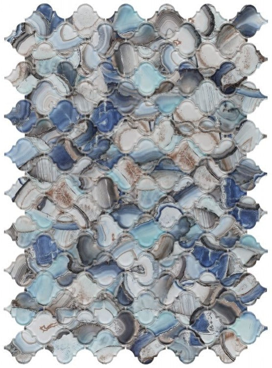 Clam Aladdin Blue Glossy Arabesque Glass Mosaic Wall Tile-Glass Mosaic-American Tile Depot