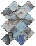 Clam Aladdin Blue Glossy Arabesque Glass Mosaic Wall Tile