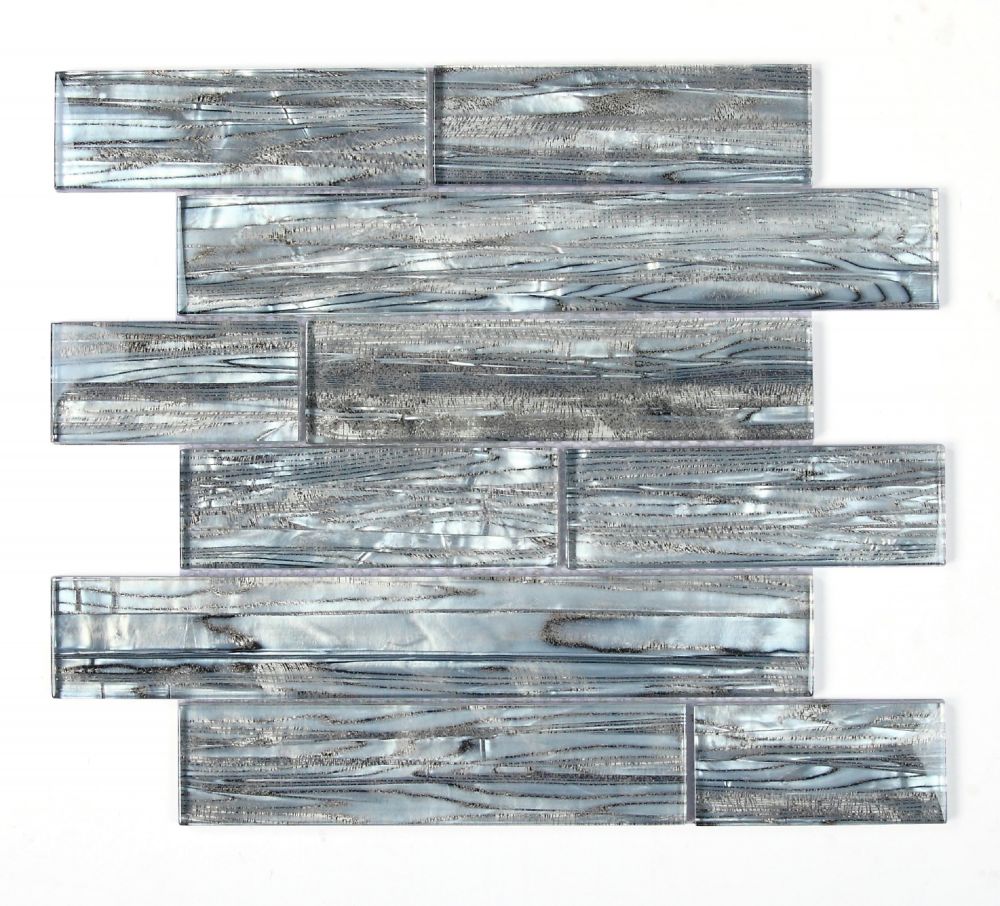 Sample of Clam Casale Silver Multi Size Glossy Subway Glass Mosaic Wall Tile-Sample-American Tile Depot