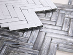 Clam Chevron Silver Glossy Herringbone Glass Mosaic Wall Tile-Marble Mosaic-American Tile Depot