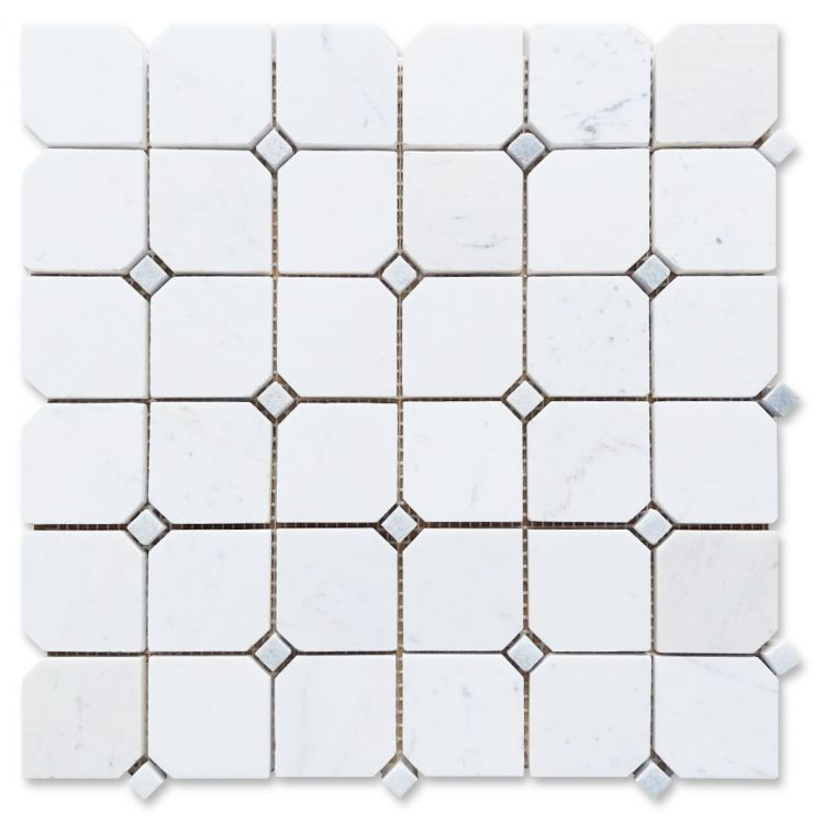 Precious Stone Clipped Milky White Honed Square Marble Mosaic Tile-Marble Mosaic-American Tile Depot