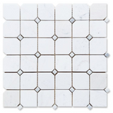 Precious Stone Clipped Milky White Honed Square Marble Mosaic Tile