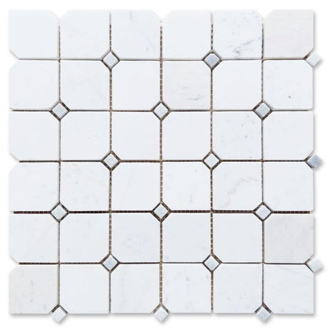 Precious Stone Clipped Milky White Honed Square Marble Mosaic Tile-Marble Mosaic-American Tile Depot