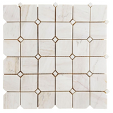 Precious Stone Clipped Wooden White Honed Square Marble Mosaic Tile