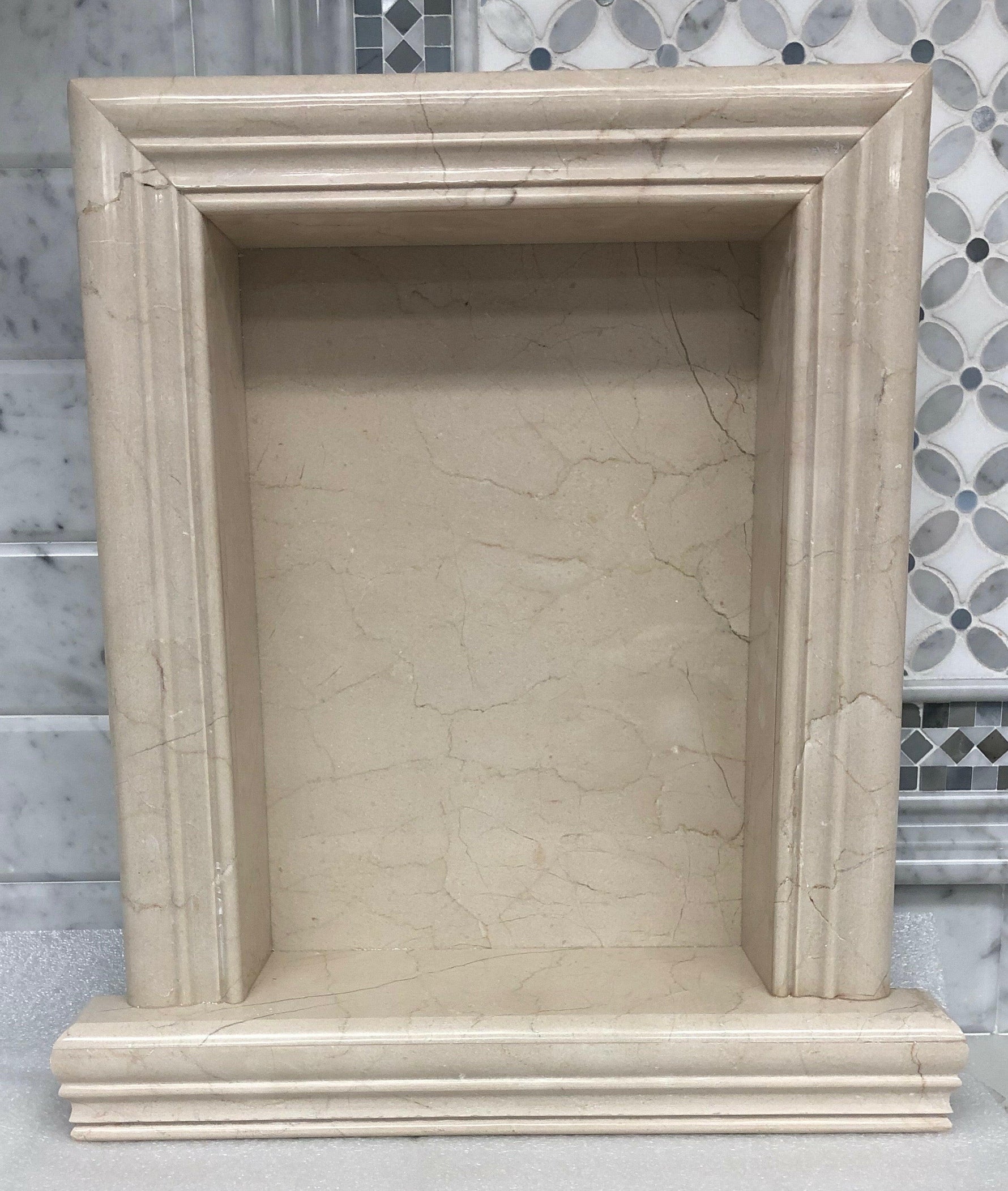 Crema Marfil Marble Hand-Made Custom Shampoo Niche / Shelf - LARGE - Honed-Accessories-American Tile Depot