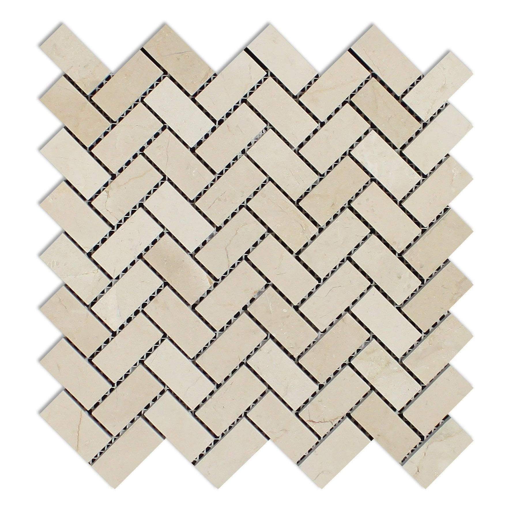 Crema Marfil Marble Honed 1 x 2 Herringbone Mosaic Tile-Marble Mosaic-American Tile Depot