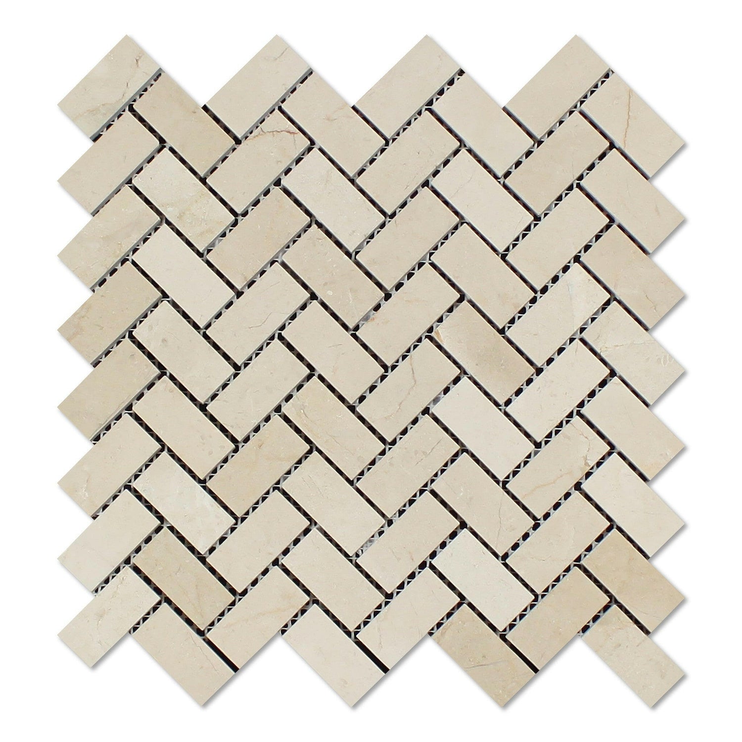 Crema Marfil Marble Honed 1 x 2 Herringbone Mosaic Tile-Marble Mosaic-American Tile Depot