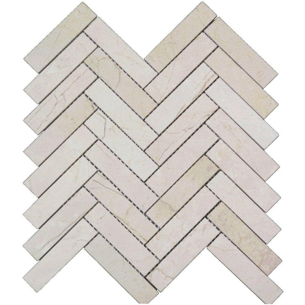 Crema Marfil Marble Honed 1 x 4 Herringbone Mosaic Tile-Marble Mosaic-American Tile Depot