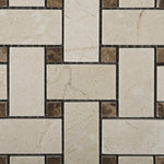 Crema Marfil Marble Honed Basketweave Mosaic Tile w/ Emperador Dark Dots-Marble Mosaic-American Tile Depot