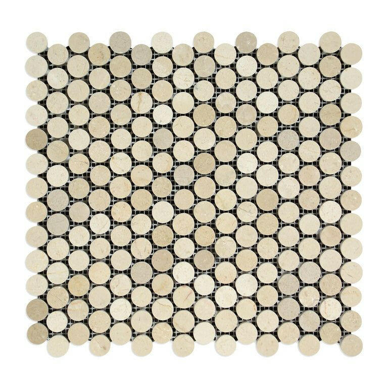 Crema Marfil Marble Honed Penny Round Mosaic Tile-Marble Mosaic-American Tile Depot