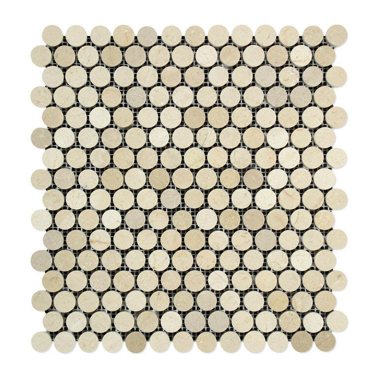 Crema Marfil Marble Honed Penny Round Mosaic Tile-Marble Mosaic-American Tile Depot