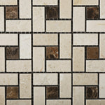 Crema Marfil Marble Honed Pinwheel Mosaic Tile w/ Emperador Dark Dots-Marble Mosaic-American Tile Depot