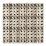 Crema Marfil Marble Honed Pinwheel Mosaic Tile w/ Emperador Dark Dots-Marble Mosaic-American Tile Depot