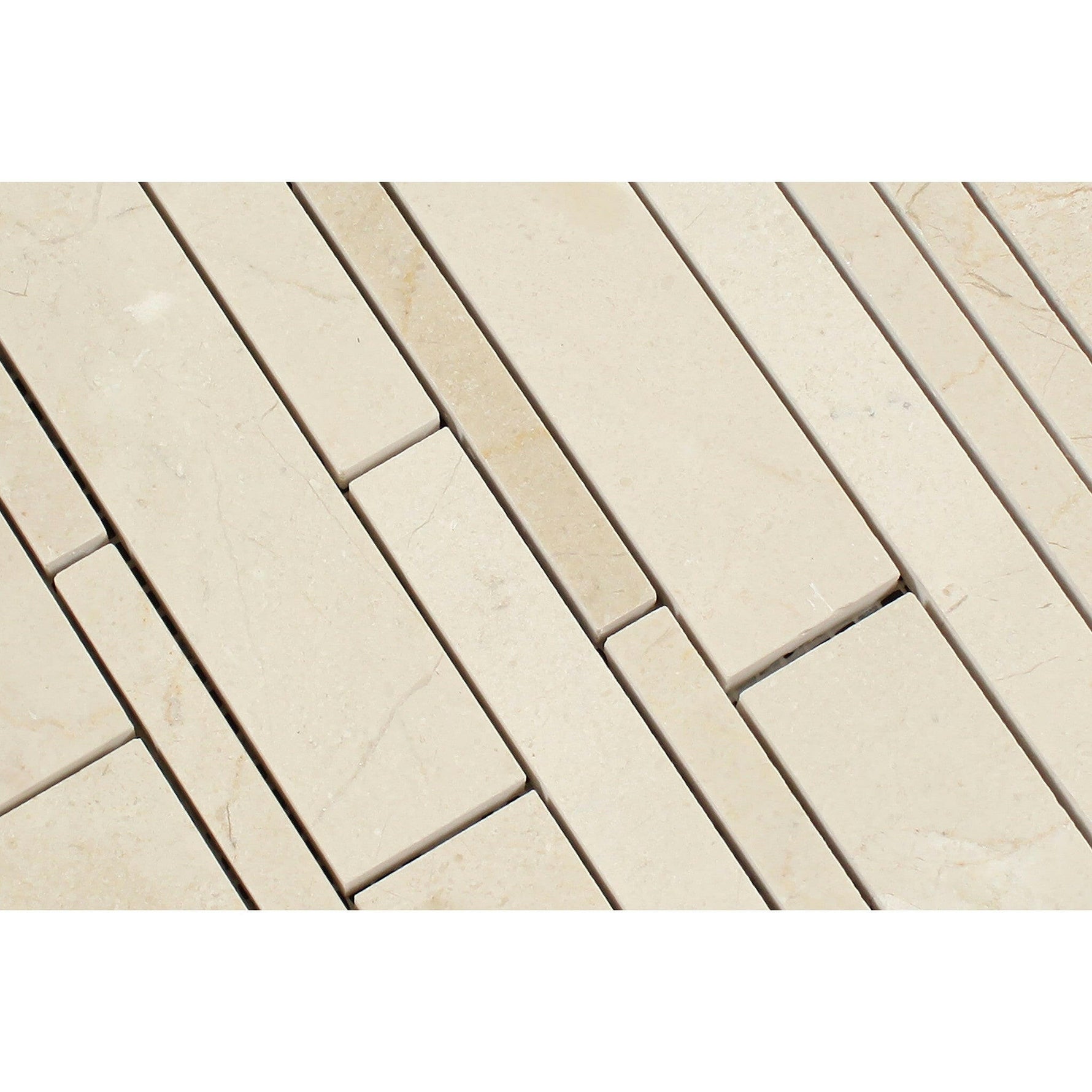 Crema Marfil Marble Honed Random Strip Mosaic Tile-Marble Mosaic-American Tile Depot