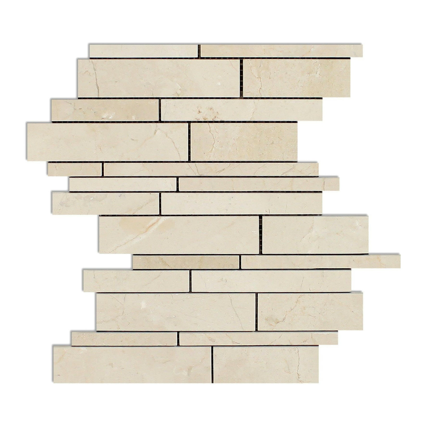 Crema Marfil Marble Honed Random Strip Mosaic Tile-Marble Mosaic-American Tile Depot