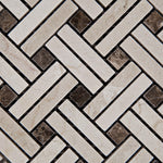 Crema Marfil Marble Honed Stanza Basketweave Mosaic Tile w/ Emperador Dark Dots-Marble Mosaic-American Tile Depot